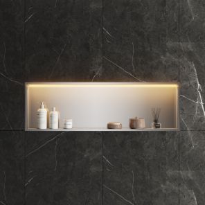 Lavo Niche With LED Light 1190 x 260mm Brushed Steel
