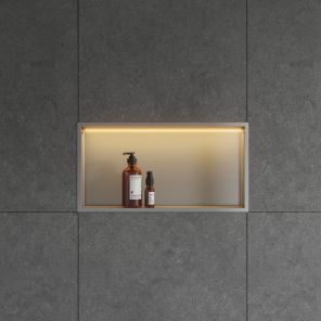 Lavo Niche With LED Light 600 x 300mm Brushed Steel