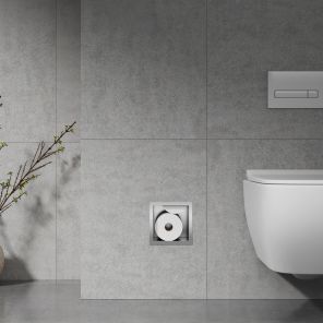 Lavo Recessed Toilet Roll Storage Brushed Steel