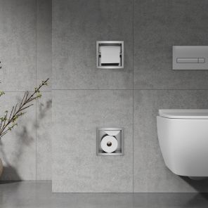 Lavo Recessed Toilet Roll Holder & Storage Brushed Steel