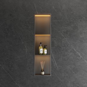 Lavo Triple Niche With LED Light 1190 x 285mm Brushed Gunmetal Black