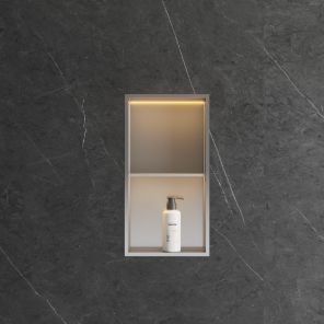 Lavo Dual Niche With LED Light 600 x 300mm Brushed Steel